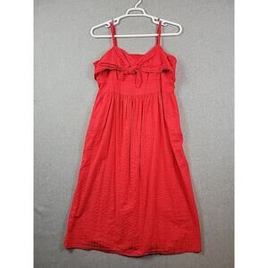 Old Navy Red Sleeveless Seersucker Fit & Flare Midi Dress Women's XL Pockets